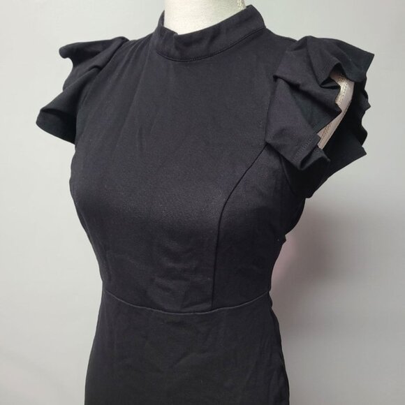 Lulus Black Dress Open Back Fitted Zip Back Ruffle Cap Sleeve Womens Medium - Picture 11 of 12